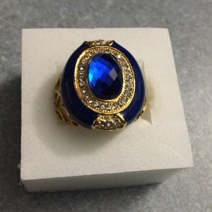 Sapphire & Austrian Crystal Ring (Size 9.0)